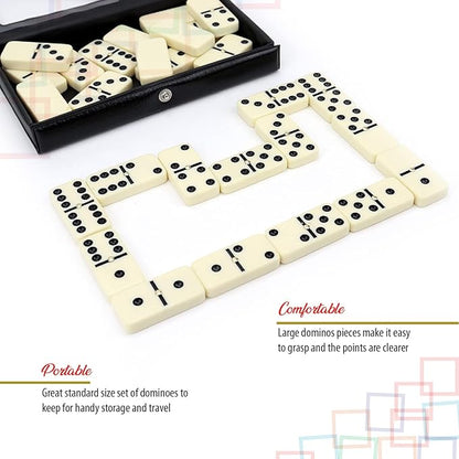 Premium Double 6 Dominoes Set, Classic Domino Game with Vinyl Case, Jumbo Tiles for Adults & Kids, Mexican Train & Family Game Night
