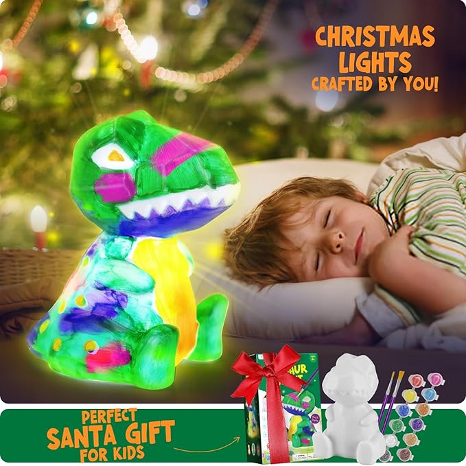Paint Your Own Dinosaur Lamp Kit, Art Supplies Arts & Crafts Kit, Painting kit for Kids 6-12, Dinosaur Toys for Boys Girls and Kids, Toys Girls Boy Birthday Gift Ages 3 4 5 6 7 8 9 10 11 12+