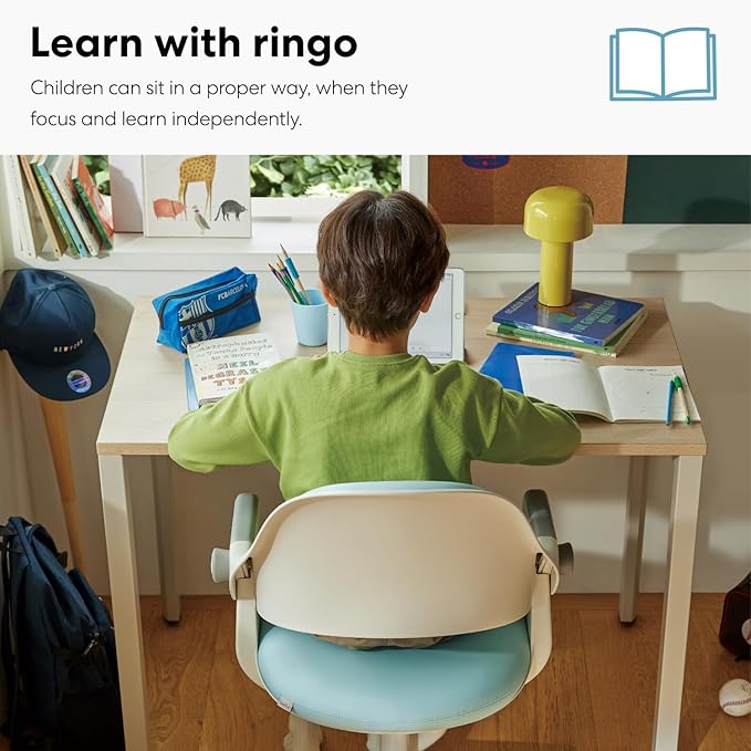SIDIZ Ringo Kids Desk Chair : Ergonomic Kids Chair with Footrest, 4-Step Growing Function, Adjustable Seat Height, Sit-Locking Casters, Swivel Type Kids Chair (Mint Green Chair)