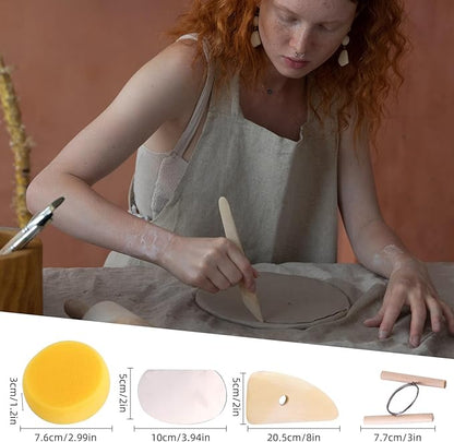 Hearty Ceramic 15PCS Pottery Carving Tools, Air Dry Polymer Clay Sculpting Tools Set, Pottery Trimming Tools with Smooth Wooden Handles, Clay Tool Kit for Kids Adults Beginners Professionals