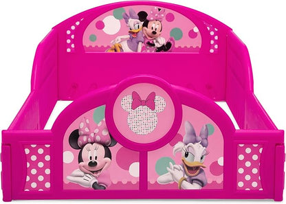 Delta Children Disney Minnie Mouse 4-Piece Toddler Room-in-a-Box Set – Includes Sleep and Play Toddler Bed, Table, 1 Chair and Toy Box, Pink