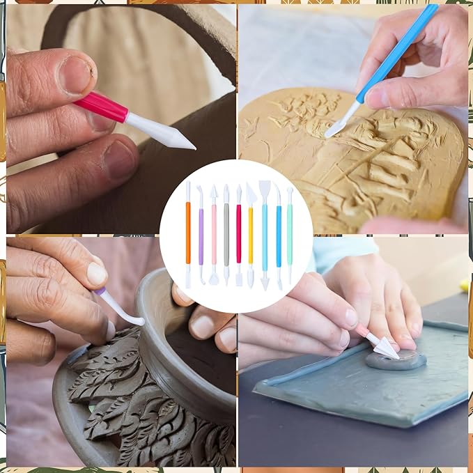 Ferrochef 10 Set 90 Pcs Clay Sculpting Tools Different Shapes Pottery Tools Plastic Clay Carving Cutters Pottery Trimming Supplies for DIY Ceramics Plastilina Molding Embossing (Colorful Style)
