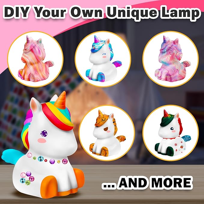 Paint Your Own Unicorn Lamp Kit - Arts and Crafts Supplies Painting Kits for Kid Teen Adult, DIY Night Light Unicorn Toy for Toddler Girl Boy Age 3 4 5 6 7 8 9 10 11 12 13 Birthday Easter Holiday Gift