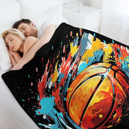 Basketball Throw Blanket - Soft Flannel Sports Basketball Blankets for Teens Adults Women Men Basketball Lovers - Warm Basketball Throw Blankets for All Season Lap, Chair, Sofa, Couch, Bed - 80"x60"