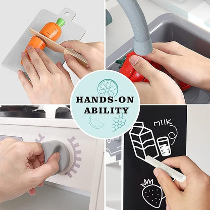 TaoHFE Corner Play Kitchen with Lights and Sounds White Kitchen Kids Toddler Kitchen Set with Washer Chalkboard Wooden Kitchen Kids Playset with Washing Machine Range Hood Girls Boys Gift for Ages 3+