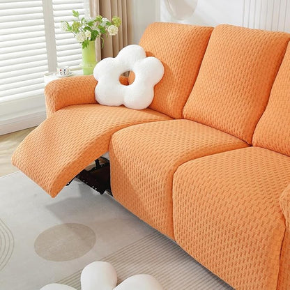 vctops 8 Pieces Jacquard Plush Recliner Sofa Covers Stretch Soft 3 Seats Couch Cover Anti-Slip Solid Color Sofa Slipcover Furniture Protector with Elastic Bottom for Kids Pet (Orange,3 Seat)