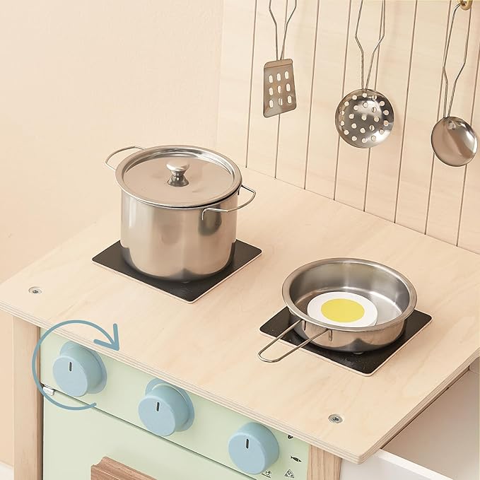 Play Kitchen for Kids, Wooden Toy Play Kitchen Chef Pretend Play Set for Toddlers with Stove, Oven, Utensils and Sink, Toys Kitchen with Cookware Accessories for 3+ Year Old Girls & Boys