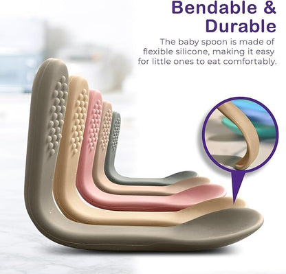 Baby Spoons First Stage Silicone Baby Spoon – Self Feeding Baby Utensils – Infant Spoons First Stage Baby Feeding Spoon - Soft & Gentle on Gums - BPA Free Silicone Baby Spoons Set (Pastel4)