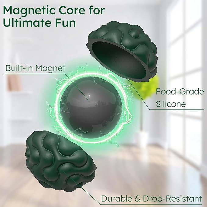 Silicone Magnetic Balls, Fidget Toys for Adults & Teens, 6PCS Stress Balls Sensory Toy, Quiet Magnet Desk Fidgets with Textured, ADHD Anxiety Relief Items, Fun Stocking Suffers Gifts (Green)