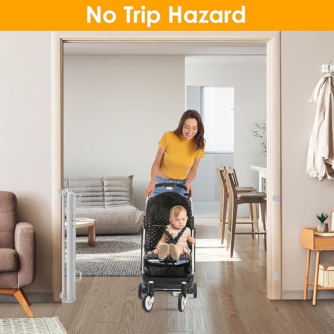 140 Inch Extra Long Baby Gate Dog Gates for The House Extra Wide Retractable Baby Gates Outdoor Extra Large Dog Gate Extra Long Baby Gates Indoor Extra Long Child Gates for Wide Openings (Light Gray)