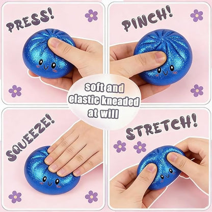 Glitter Dumpling, Glitter Dumpling Squishy with Box, Cute Anxiety Relief Fidget Toy, Soft Squeeze Decompression Dough for Adults (Flashing Blue Eyes)