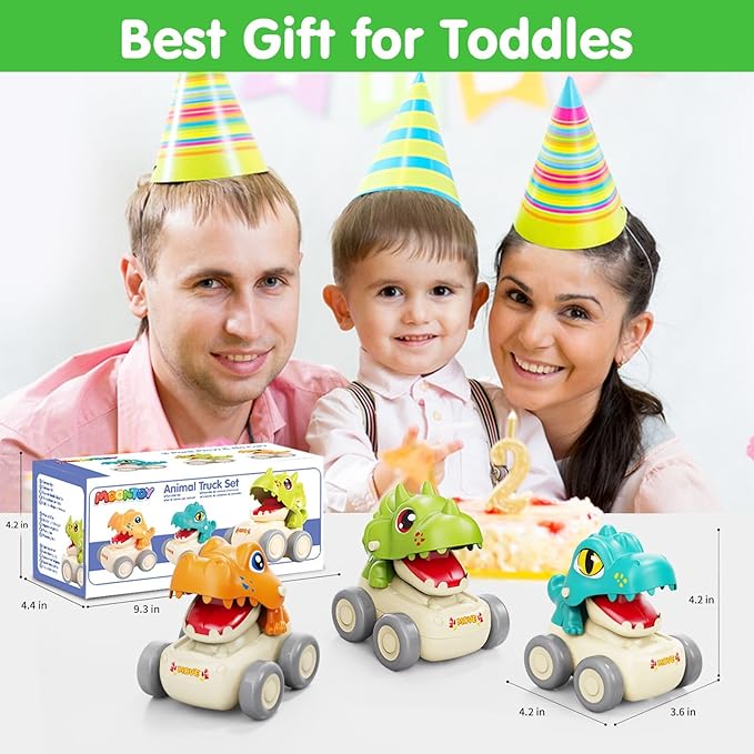 MOONTOY Baby Car Dinosaur Toys for 1 2 Year Old Boy Press and Go Cars for Toddlers 1-3, Push Go Dino Cars Toddler Toys Age 1-2 0-2 Baby Toys 12-18 Months Christmas Stocking Stuffers 1st Birthday Gifts