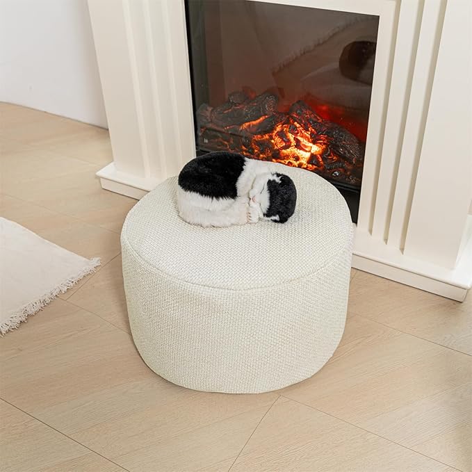 Pouf Ottoman Foot Rest Living Room Decor Floor Pouf Lightweight 20x12 Inches Modern Stuffed Poof Foot Stool Perfect Underdesk Foot Rest for Office (Cream)