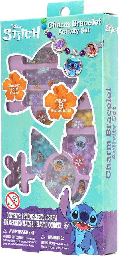 Disney Stitch Charm Bracelet Activity Set, 408-Piece Jewelry Making Kit, Preschool Arts and Crafts, Friendship Bracelets, Kids Toys for Ages 3 Up