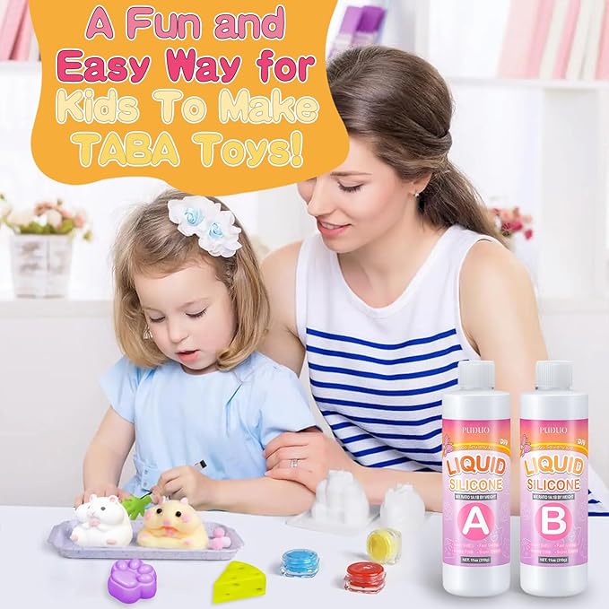 Puduo Taba Squishy Kit 22OZ - Upgraded Version 2.0 Non-Sticky, More Vibrant in Color, and Odor-Free Taba Squishy - with Guided，FuFu Squishy Kit with Mold, Flocking Powder - Fun and Easy