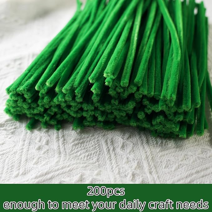 Qirimoi Green Pipe Cleaners Craft Pipe Cleaners Bulk Pipecleaners Crafts Supplies，200Pcs Green