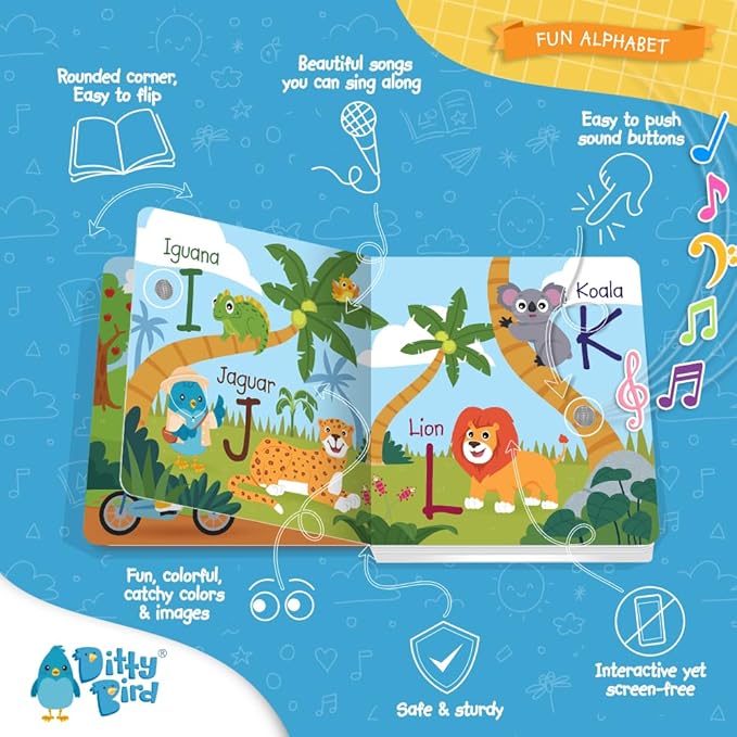 DITTY BIRD Fun Alphabet Book | ABC Learning for Toddlers | Sound Books for Toddlers 1-3 and 2-4 | ABC Song | Musical Books for Toddlers 1-3 | Interactive Toddler Books | Sturdy Baby Sound Books