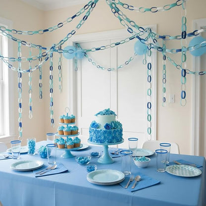 Lincia 600 Sheet Paper Chain Garland Strips 1x8 Inch with Double Sided Tape, DIY Construction Paper Chains for Birthday Wedding Holiday Party Decorations, Crafts Supplies (Blue Gradient)