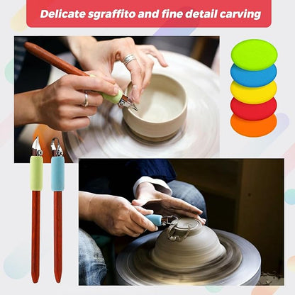Leriton 2 Pack Pottery Carving Tool Set 6in Sculpture Carving Scraper Tool Pottery Modelling Shape for Tea Cup Mug Vase Leather Hard Clay Cutters with Wooden Handle for Ceramic Sculpture Craft