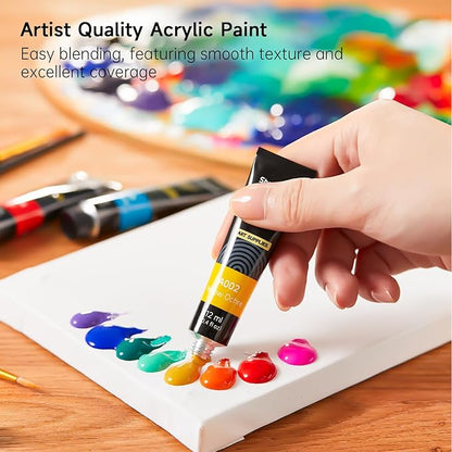 Shuttle Art Acrylic Paint Set, 15 x 12ml Tubes Artist Quality Non Toxic Rich Pigments Colors Perfect for Kids Adults Beginners Artists Painting on Canvas Wood Clay Fabric Ceramic Crafts