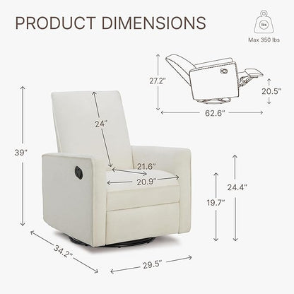 Upholstered Recliner Swivel Glider Nursery Chair Reclining Performance Fabric Rocker with Metal Base,Basketweave,Cream