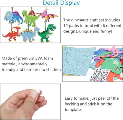 Fennoral 12 Pack Dinosaur Craft Kit for Kids Creative Make Your Own Dinosaur Foam Stickers DIY Arts and Crafts for Kids Boys Girls Party Favor Supplies Birthday Gifts