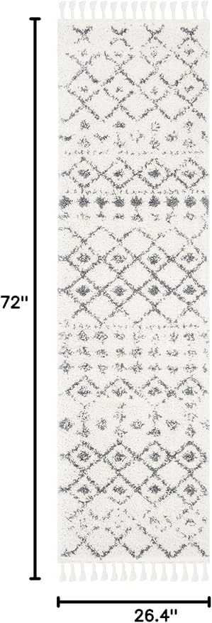 SAFAVIEH Berber Fringe Shag Collection 2'2" x 6' Cream / Dark Grey BFG516A Moroccan Non-Shedding Living Room Bedroom Dining Room Entryway Plush 1.2-inch Thick Runner Rug