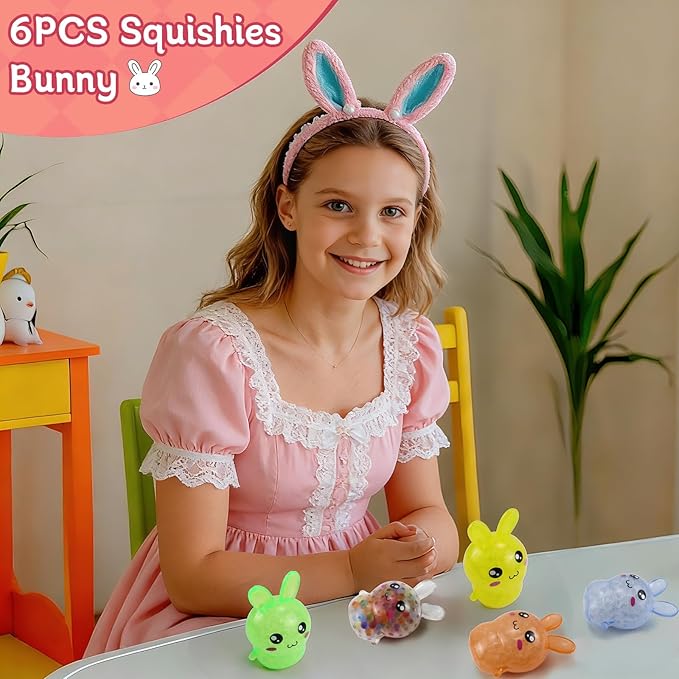 Easter Basket Stuffers, 6 Pack Squishy Easter Bunny Stress Balls for Adults, Easter Egg Fillers, Easter Toys Stress Relief Fidget Balls for Party Favors, Classroom Prizes