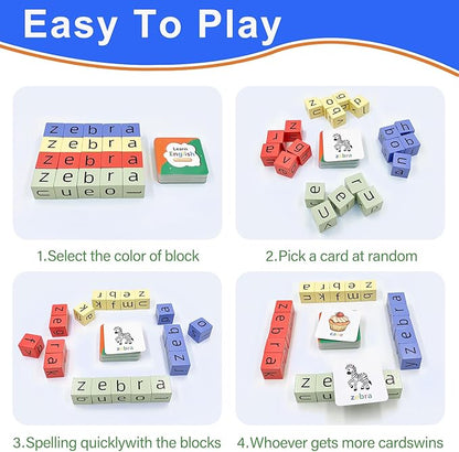 Wooden Blocks Spelling Game, Matching Letter Game for Kids Ages 3-8, Kindergarten Educational Sight Words Flash Cards Learning Toy, Preschool Montessori ABC Alphabet Crossword Puzzle