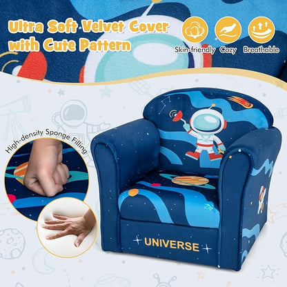 Costzon Kids Couch, Children's Sofa Armrest Chair with Pattern, Toddler Furniture w/Sturdy Wood Construction, Preschool, Lightweight Kids Couch Sofa Chair for Aged 1-5 Boys & Girls Gifts, Astronaut