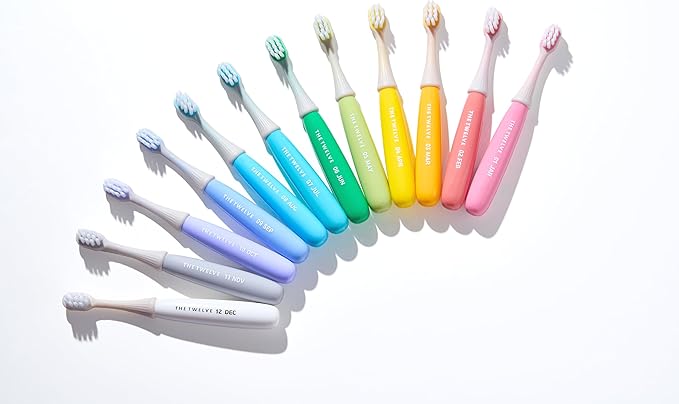 The Twelve Step2 Toddler Toothbrush Pastel – (Monthly Replacement Reminder), (Korean BBC Bristles), (12 Fun Rainbow Colors), Soft Tooth Brush for Ages 1-3, 12-Pack