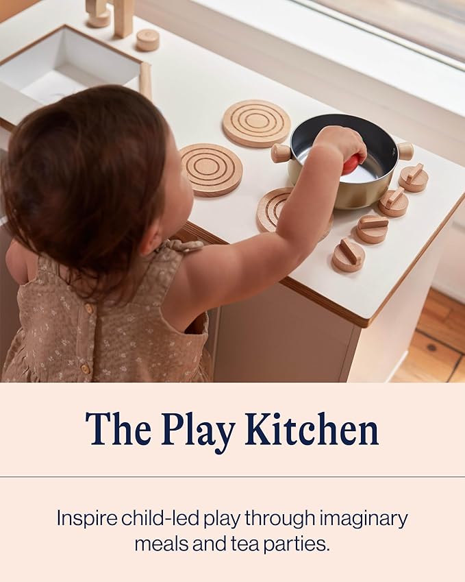 Lalo The Play Kitchen - Tool-Free Assembly, Toddler Kitchen Playset with Interactive Knobs & Doors, Safe for Kids 3+, Promotes Open-Ended Play, Wooden Play Kitchen, Made from Birch Wood - Sage