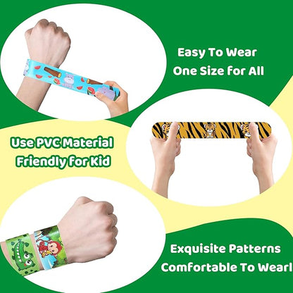 XIPEGPA 30 PCS Jungle Safari Party Favors Wild Animals Slap Bracelets Silicone Wristband for Animal Theme Party Favors Jungle Safari Birthday Party Supplies(Animal)