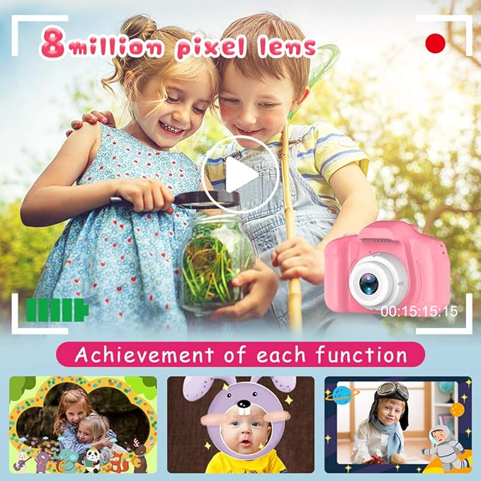 Seckton Upgrade Kids Selfie Camera, Christmas Birthday Gifts for Girls Age 3-9, HD Digital Video Cameras for Toddler, Portable Toy for 3 4 5 6 7 8 Year Old Girl with 32GB SD Card-Pink