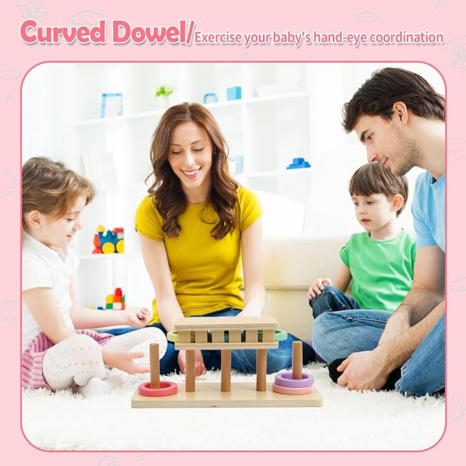 Montessori Toys for1 Year Old，25-36 Months, 5 in 1 Learning Educational Set Wooden Toys (Includes Guess who I am,Lacing, Baking Set, Land and Sky Two-Part Puzzle Board,Ring Slide)