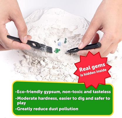 Gemstone Gem Dig Kit, Crystals Digging Set, Educational DIY Toys Science Kit-Dig Up Unique Real Gemstone, Geology Archaeology Gifts for Boys Girls Kid Toys