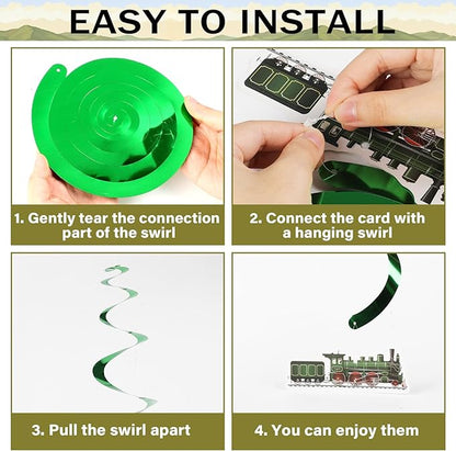 party greeting 109Pcs Train Birthday Party Supplies Includes Steam Train Party Plates Napkins Fork Retro Train Banner Hanging Ceiling Swirls for Train Transportation Baby Shower Party Decorations Set