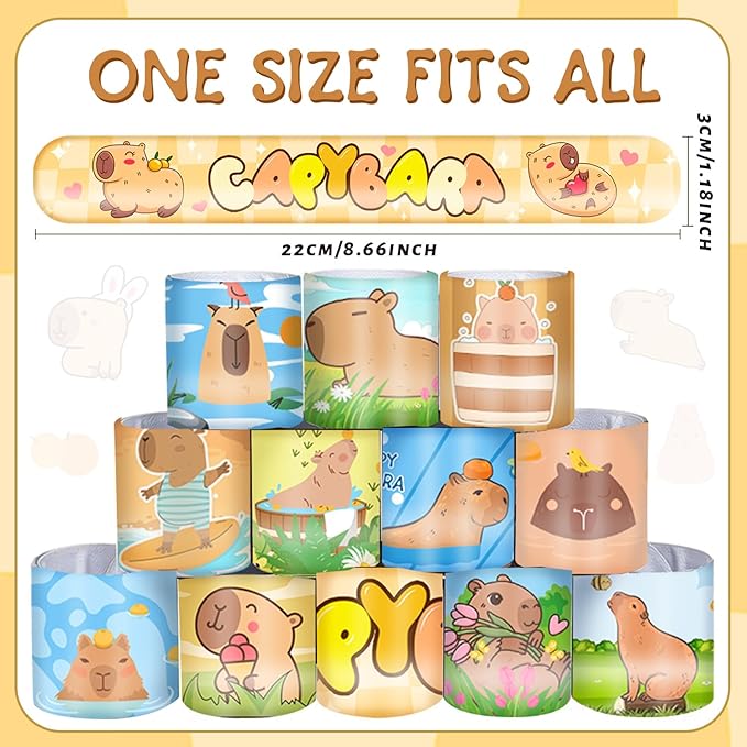 48 PCS Capybara Slap Bracelets Birthday Party Favors and Goodie Bag Fillers for kids Fun Capybara Wristbands for Party Decorations and Supplies