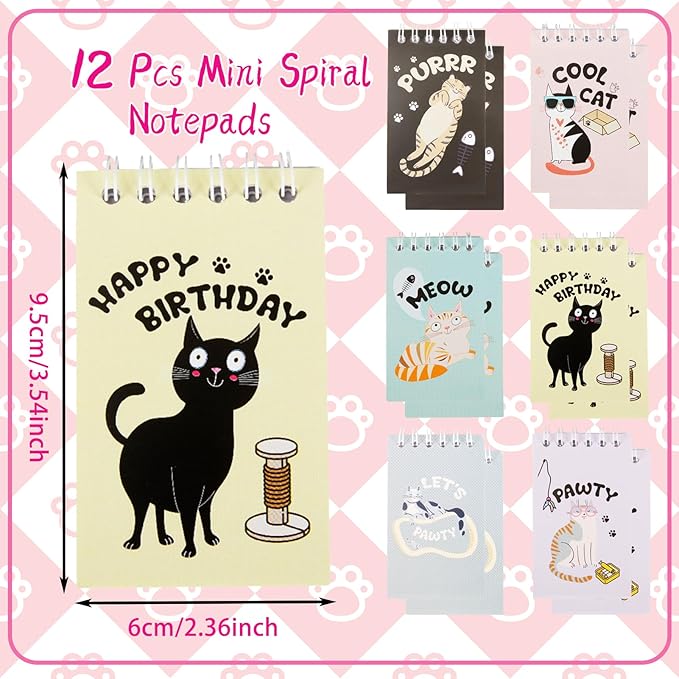 128 Pcs Cat Party Favors Set Includes Mini Spiral Notepads Cat Paw Pens Stickers Keychains Tattoo Stickers Slap Bracelets Cat Face Stickers for Girl Party Favors Cat Theme Party Birthday Supplies