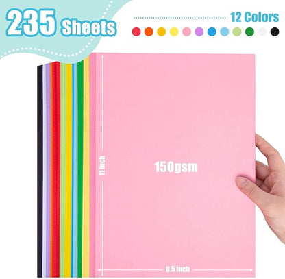 3 otters 235 Sheets Colored Cardstock Paper Bulk, 150GSM Construction Paper Assorted Colors, Kids School Supplies