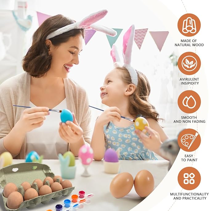 10pcs Wooden Fake Eggs, Brown Wooden Easter Eggs, DIY Kitchen Pretend Game Food Set, Children Wooden Food Toys, Fake Eggs for Home Farm Decoration