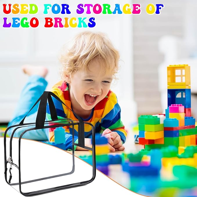 8 Packs XL Toy Storage Bags, Reusable Clear PVC Board Game Storage, Toy Storage Organizer Bags with Zipper for Building Blocks, Puzzle and Handmade Accessories, Clear Toiletry Bag