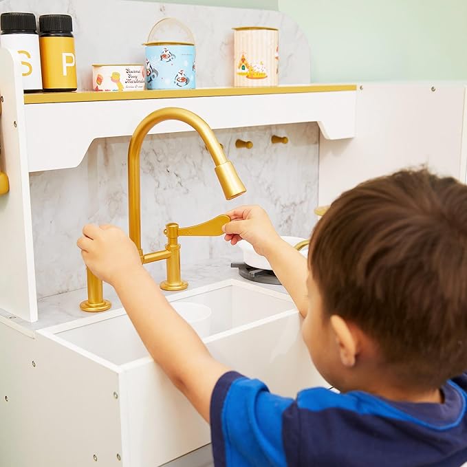 Teamson Kids - Wooden Play Kitchen Set for Kids, Children Toddler Kitchen Playset, Pretend Toy Kitchen Sets for Kids Ages 4-8, Versailles Play Kitchen with Cookware Accessories - White