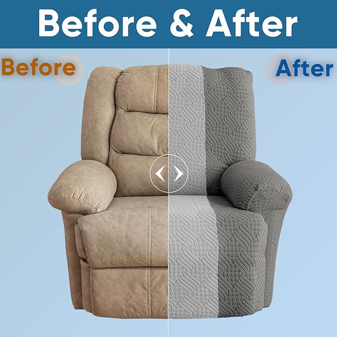 Lavish Cover Jacquard Recliner Chair Cover, Stretch Recliner Slipcover, Lazy Boy Recliner Sofa Protector, Furniture Cover for Pets and Scratches(Recliner,Darkgrey+LightGrey)