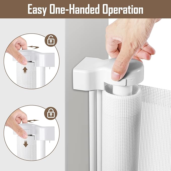 185 Inch Wide Retractable Baby Gates Outdoor Retractable Dog Gate Indoor Extra Long Baby Gate Retractable Pet Gate, Dog Gates for The House Extra Wide Baby Gate, Child Gates for Wide Openings, White