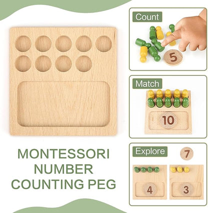 DINORUN Educational Toys for 3 4 5 Year Old Boy Girls Gifts - Preschool Learning Math and Numbers for Toddler 2-4 - Math Manipulatives for Kids 3-6 - Montessori Wooden Counting Peg Board Materials