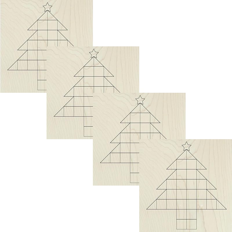 Mini Unfinished Barn Quilt Square Wooden Sign, Country Decor Canvas Quilts Blocks Bulk Set of 4 (3 inches, Christmas Tree)