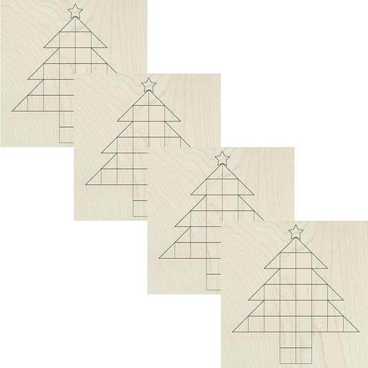 Mini Unfinished Barn Quilt Square Wooden Sign, Country Decor Canvas Quilts Blocks Bulk Set of 4 (3 inches, Christmas Tree)