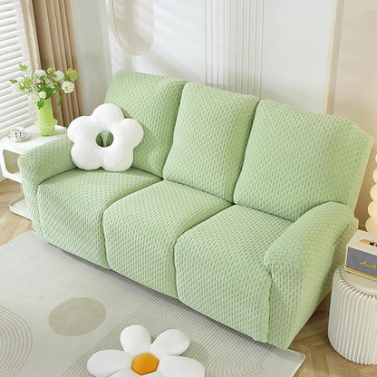 vctops 8 Pieces Jacquard Plush Recliner Sofa Covers Stretch Soft 3 Seats Couch Cover Anti-Slip Solid Color Sofa Slipcover Furniture Protector with Elastic Bottom for Kids Pet (Green,3 Seat)