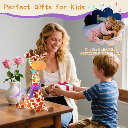 Dancing Talking Giraffe Toy, Stuffed Animal Baby Toy Repeating What You Say, Glowing Musical Electronic Giraffe Gifts for Toddlers 1-3 Years Old, Easter Gift for Kids (New Giraffe)